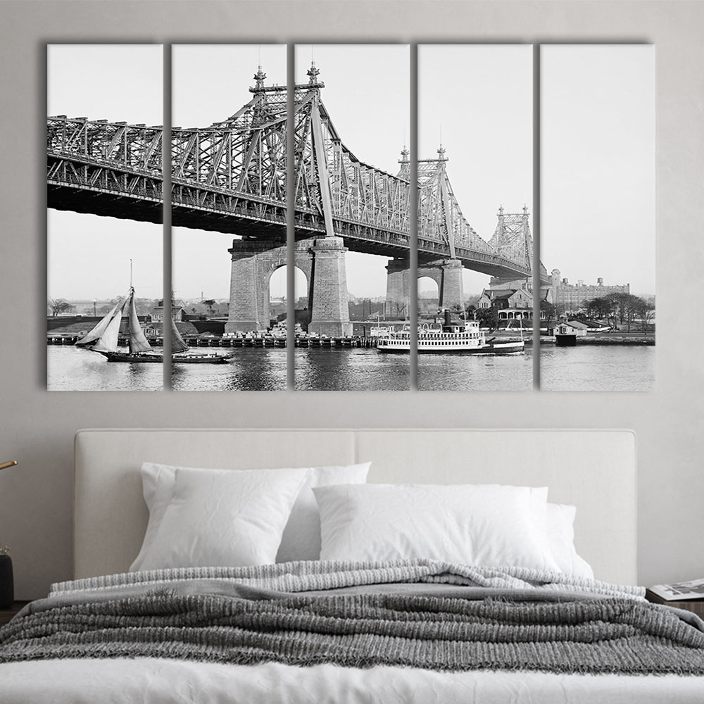 Queensboro Bridge New York City Architecture Print Black and White Art, 5 Pieces Large Canvas Print
