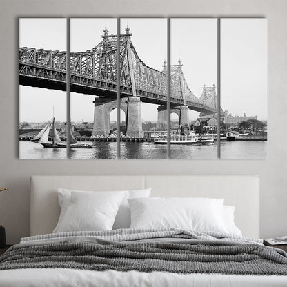Queensboro Bridge New York City Architecture Print Black and White Art, 5 Pieces Large Canvas Print