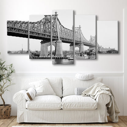 Queensboro Bridge New York City Architecture Print Black and White Art, Mixed 5 Pieces Canvas Print