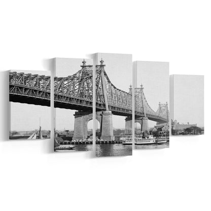 Queensboro Bridge New York City Architecture Print Black and White Art, Mixed 5 Pieces Canvas Print