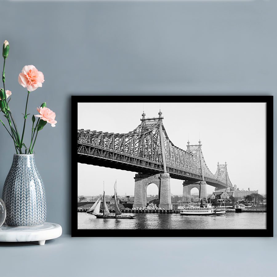 Queensboro Bridge New York City Architecture Print Black and White Art, Framed Art Print Wall Decor