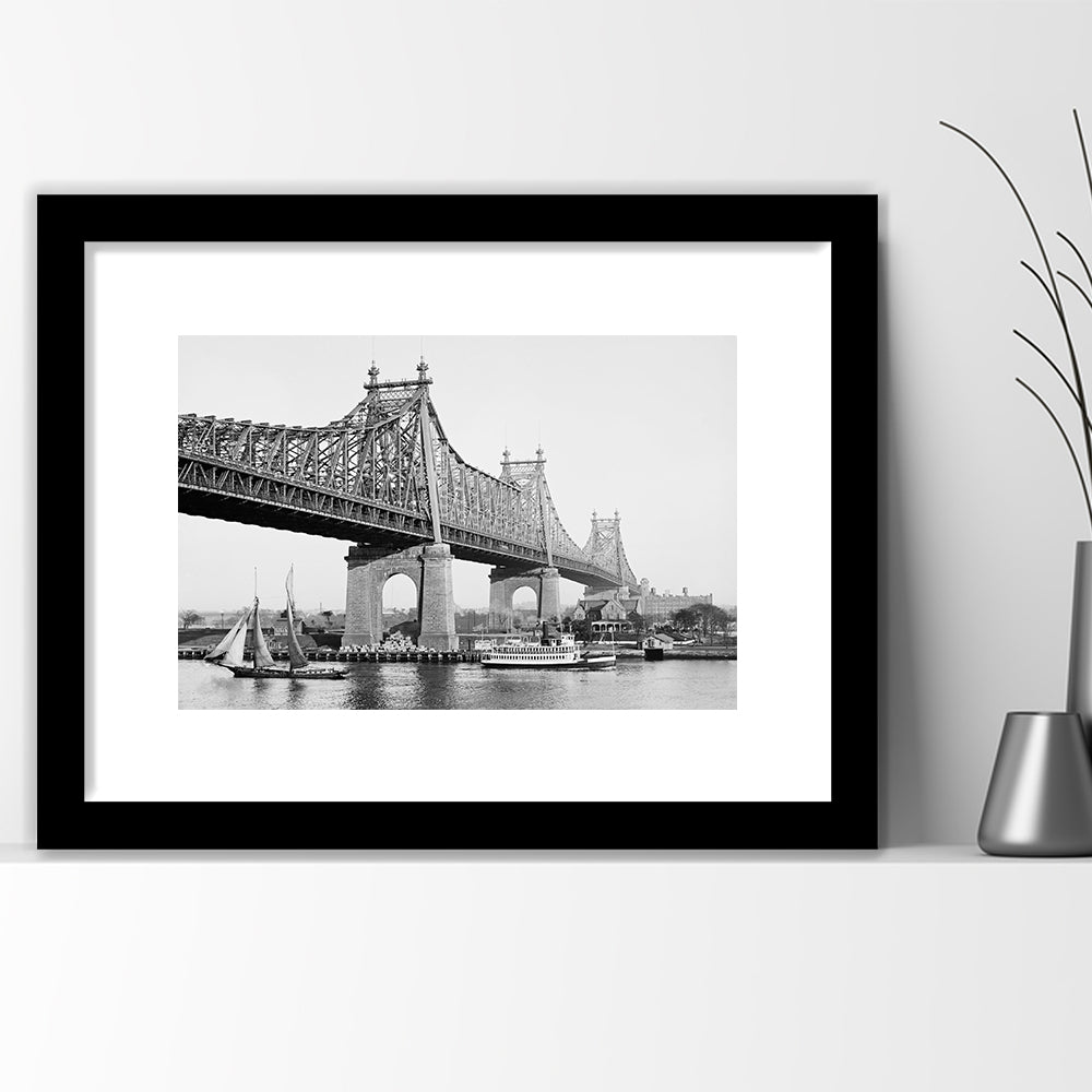 Queensboro Bridge New York City Architecture Print Black and White Art, Framed Art Print White Border Wall Decor