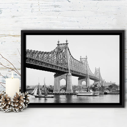 Queensboro Bridge New York City Architecture Print Black and White Art, Floating Framed Canvas Print