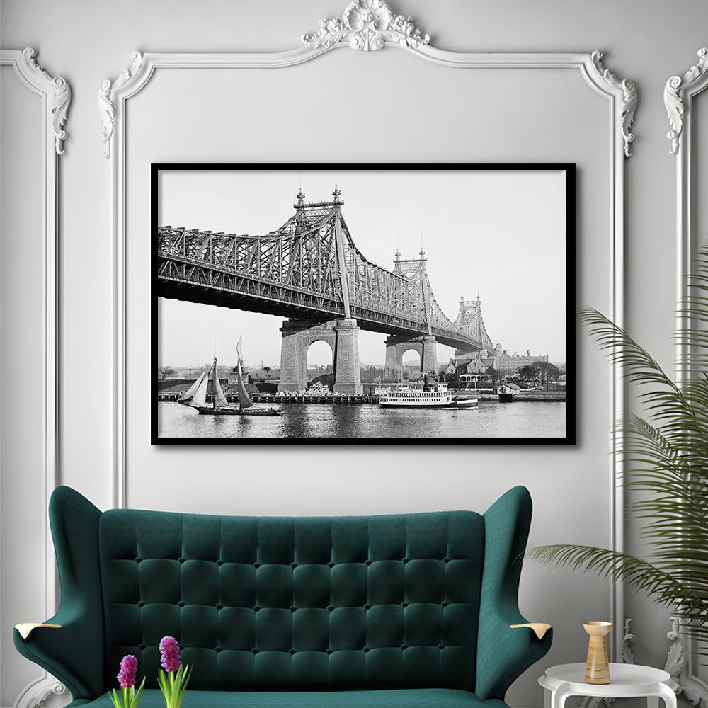 Queensboro Bridge New York City Architecture Print Black and White Art, Framed Art Print Wall Decor