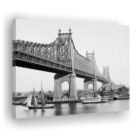 Queensboro Bridge New York City Architecture Print Black and White Art, Canvas Print Wall Art Decor