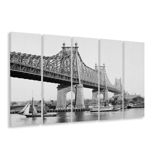 Queensboro Bridge New York City Architecture Print Black and White Art, 5 Pieces Large Canvas Print