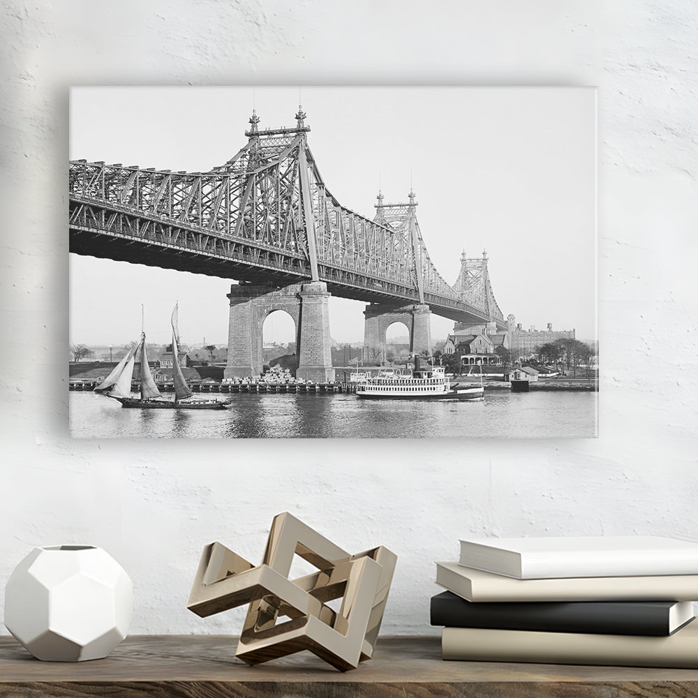 Queensboro Bridge New York City Architecture Print Black and White Art, Canvas Print Wall Art Decor