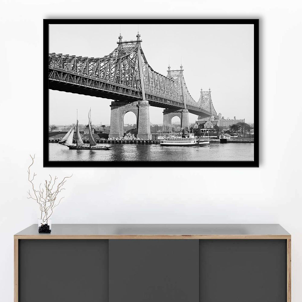 Queensboro Bridge New York City Architecture Print Black and White Art, Framed Art Print Wall Decor