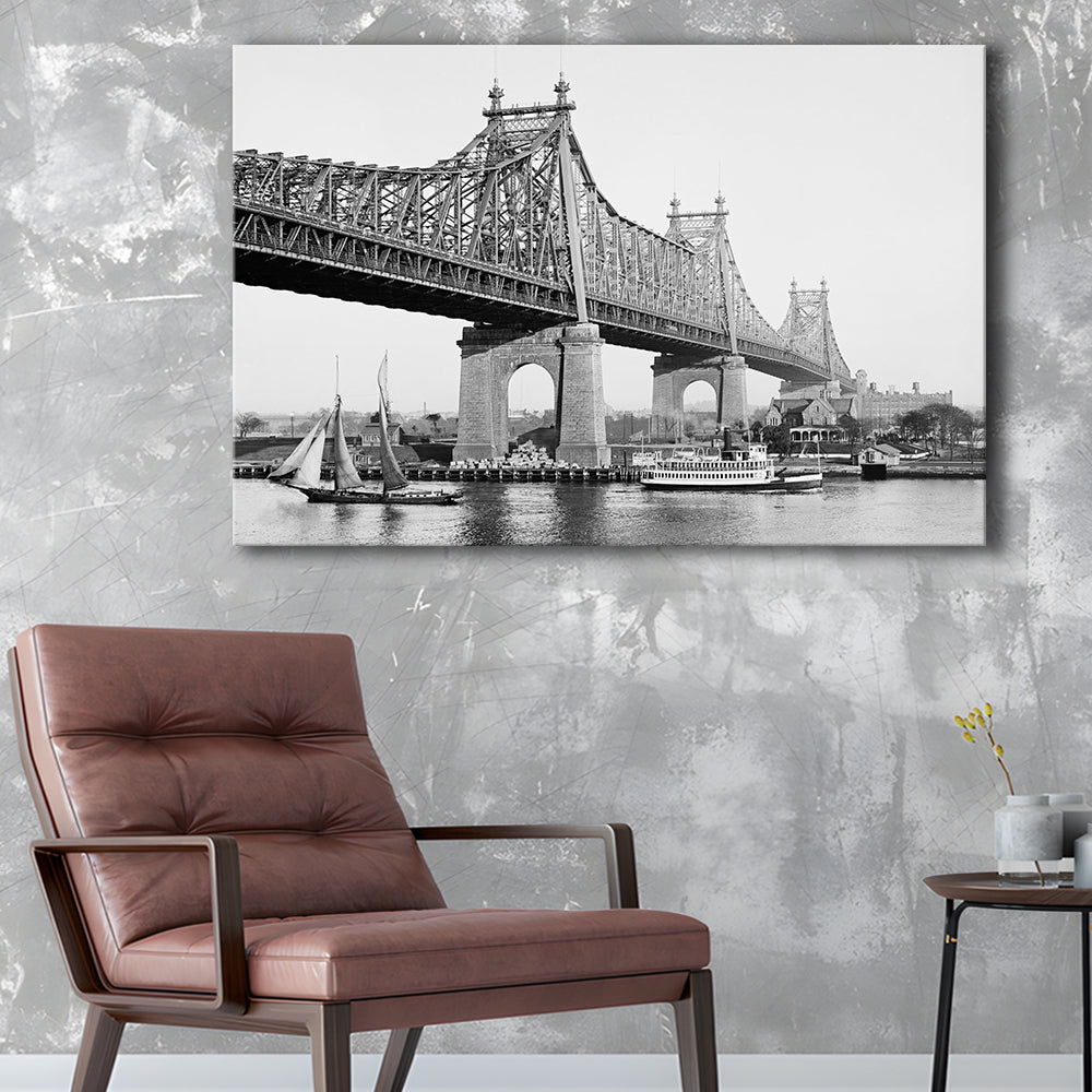 Queensboro Bridge New York City Architecture Print Black and White Art, Canvas Print Wall Art Decor