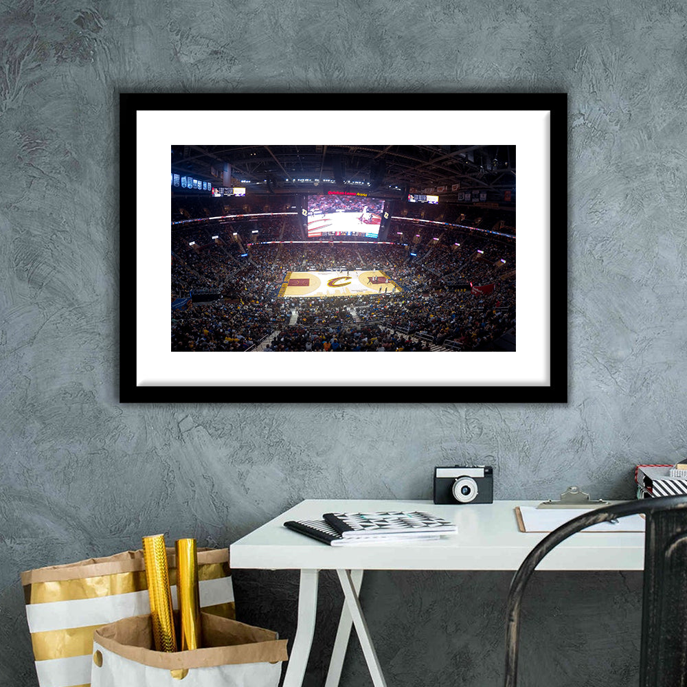 Quicken Loans Arena Cleveland, Stadium Canvas, Sport Art, Gift for him, White Border Framed Art Print Wall Decor