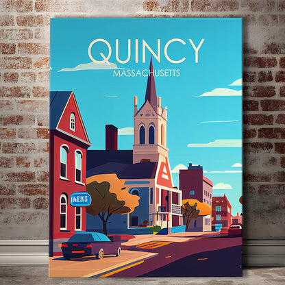 Quincy Massachusetts Retro Art Print, Quincy City Wall Art, Canvas Print, Painting Canvas, Living Room Decor
