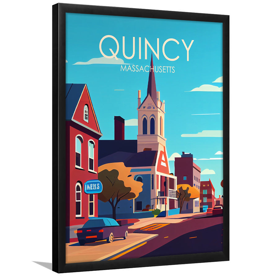Quincy Massachusetts Retro Art Print, Quincy City Wall Art, Framed Art Print, Picture Framed, Painting Art
