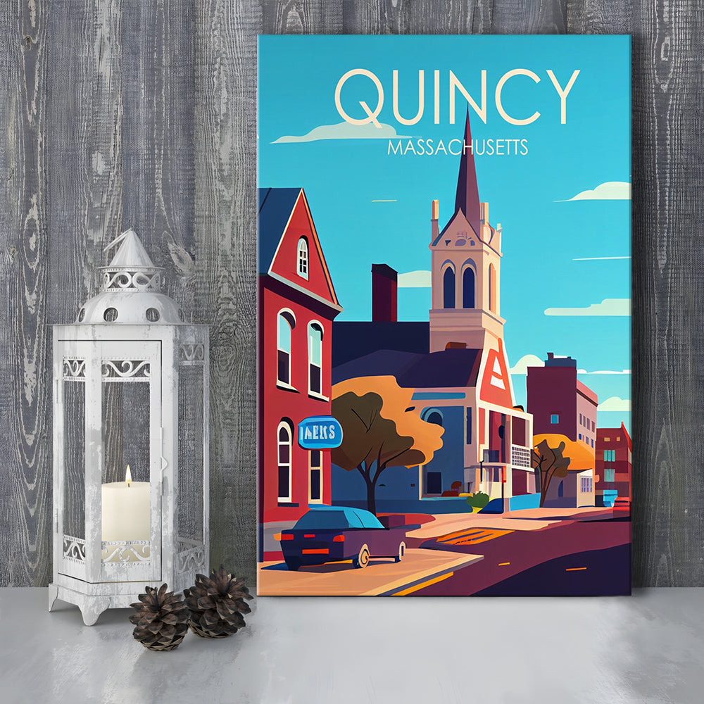 Quincy Massachusetts Retro Art Print, Quincy City Wall Art, Canvas Print, Painting Canvas, Living Room Decor