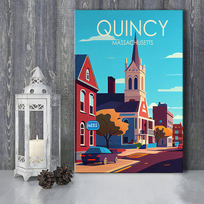 Quincy Massachusetts Retro Art Print, Quincy City Wall Art, Canvas Print, Painting Canvas, Living Room Decor