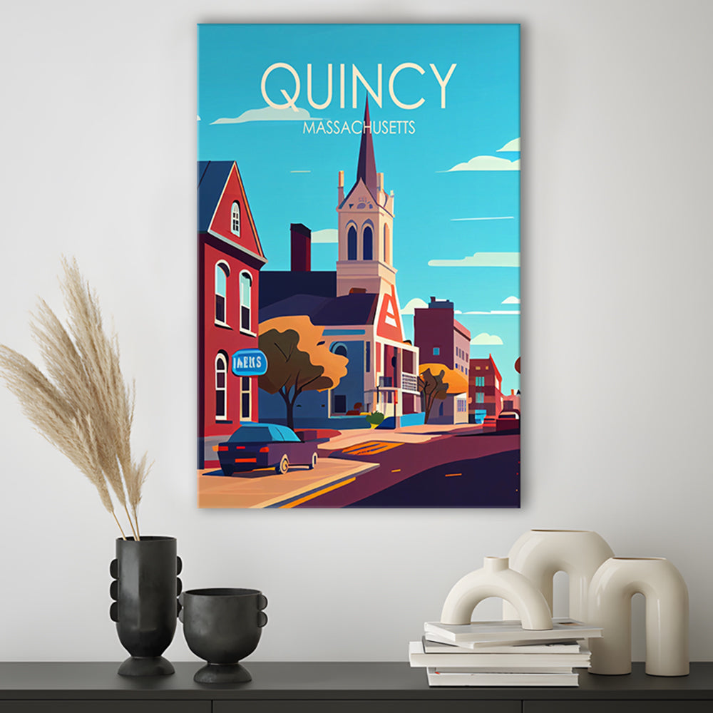 Quincy Massachusetts Retro Art Print, Quincy City Wall Art, Canvas Print, Painting Canvas, Living Room Decor