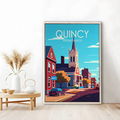 Quincy Massachusetts Retro Art Print, Quincy City Wall Art, Floating Framed Canvas Print, Framed Picture, Painting Canvas