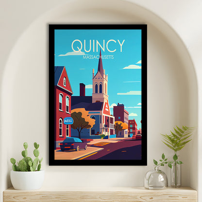 Quincy Massachusetts Retro Art Print, Quincy City Wall Art, Framed Art Print, Picture Framed, Painting Art