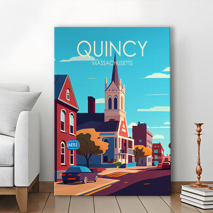 Quincy Massachusetts Retro Art Print, Quincy City Wall Art, Canvas Print, Painting Canvas, Living Room Decor