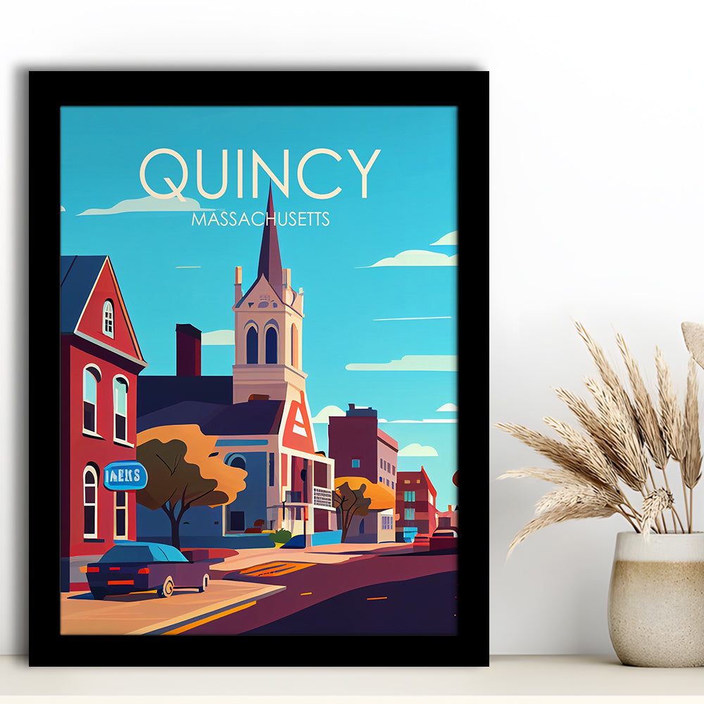 Quincy Massachusetts Retro Art Print, Quincy City Wall Art, Framed Art Print, Picture Framed, Painting Art