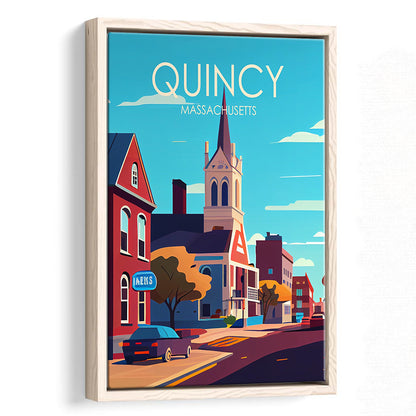 Quincy Massachusetts Retro Art Print, Quincy City Wall Art, Floating Framed Canvas Print, Framed Picture, Painting Canvas