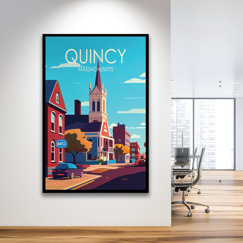 Quincy Massachusetts Retro Art Print, Quincy City Wall Art, Framed Art Print, Picture Framed, Painting Art