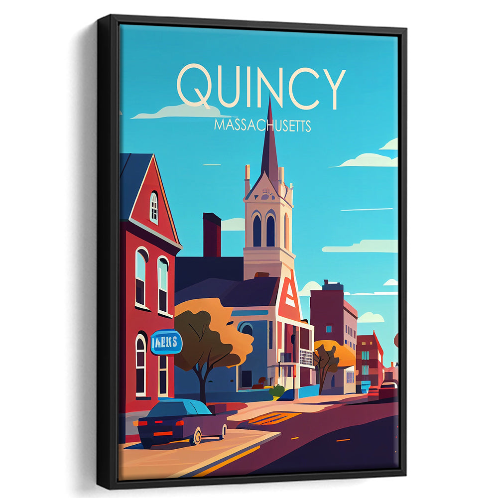Quincy Massachusetts Retro Art Print, Quincy City Wall Art, Floating Framed Canvas Print, Framed Picture, Painting Canvas