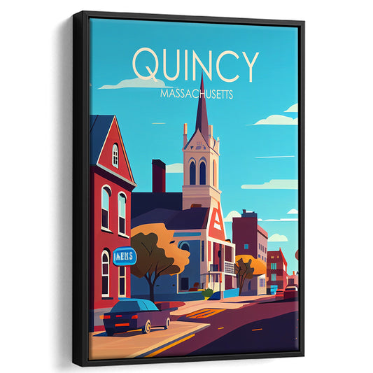 Quincy Massachusetts Retro Art Print, Quincy City Wall Art, Floating Framed Canvas Print, Framed Picture, Painting Canvas