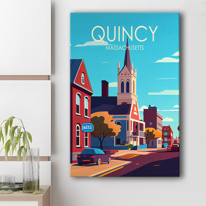 Quincy Massachusetts Retro Art Print, Quincy City Wall Art, Canvas Print, Painting Canvas, Living Room Decor