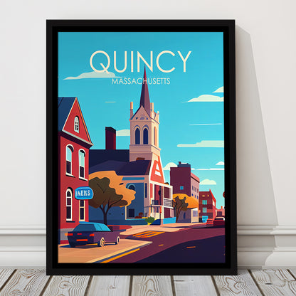 Quincy Massachusetts Retro Art Print, Quincy City Wall Art, Floating Framed Canvas Print, Framed Picture, Painting Canvas