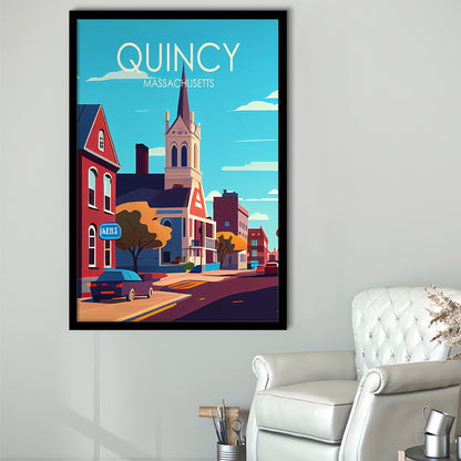 Quincy Massachusetts Retro Art Print, Quincy City Wall Art, Framed Art Print, Picture Framed, Painting Art