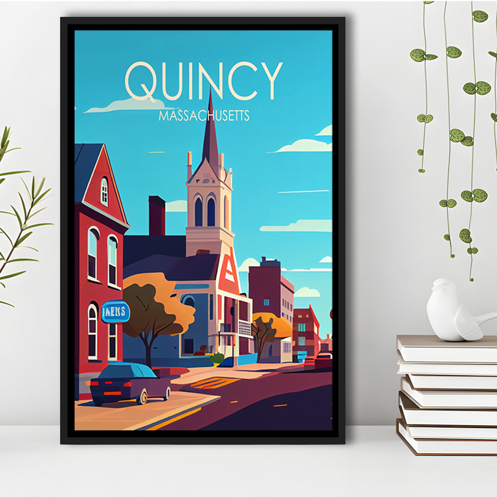 Quincy Massachusetts Retro Art Print, Quincy City Wall Art, Floating Framed Canvas Print, Framed Picture, Painting Canvas