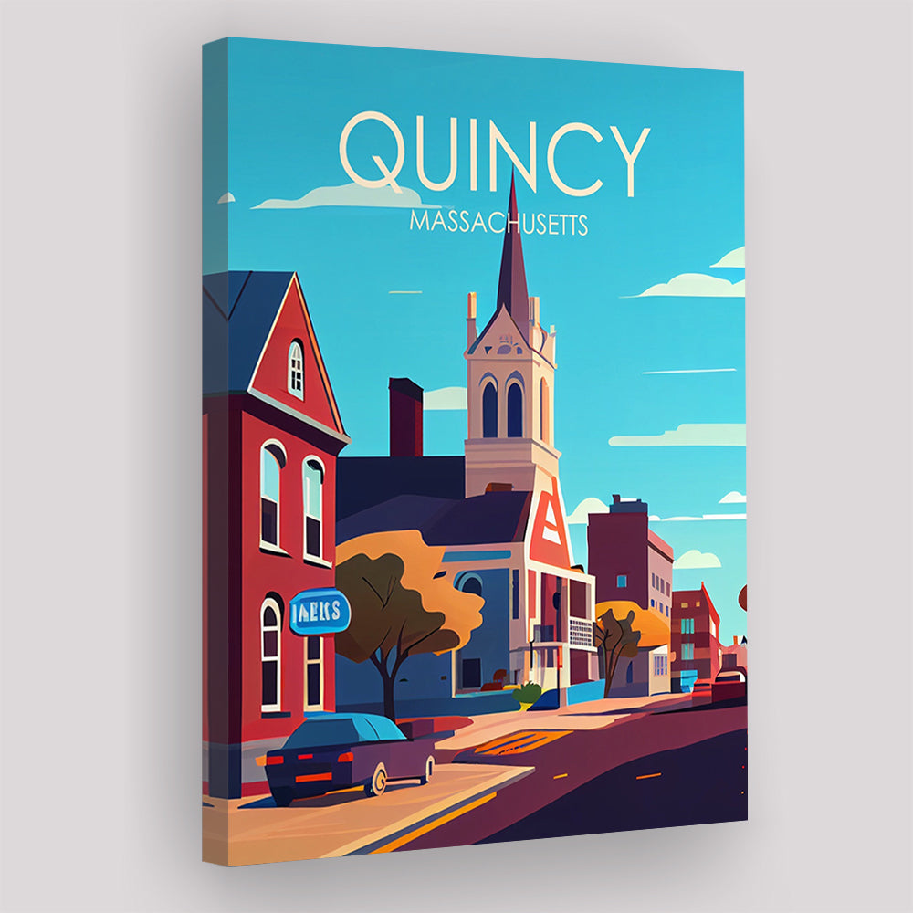 Quincy Massachusetts Retro Art Print, Quincy City Wall Art, Canvas Print, Painting Canvas, Living Room Decor