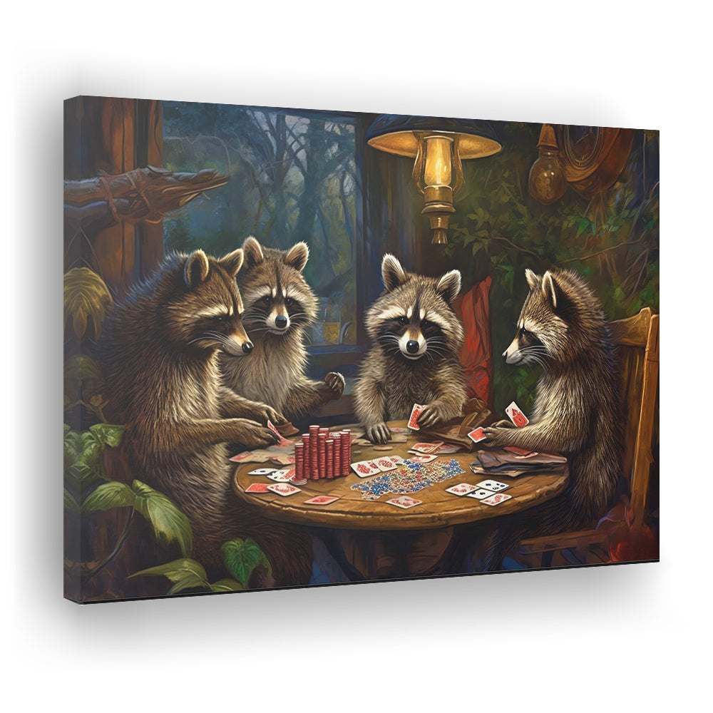 Raccoons Playing Poker, Game Room, Poker Room Decor, Man Cave, Canvas Print Wall Art, Wall Decor, Painting Canvas