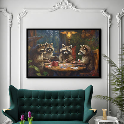 Raccoons Playing Poker, Game Room, Poker Room Decor, Man Cave, Framed Art Print Wall Decor, Picture Framed