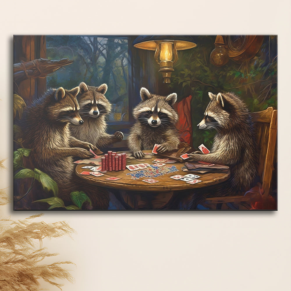 Raccoons Playing Poker, Game Room, Poker Room Decor, Man Cave, Canvas Print Wall Art, Wall Decor, Painting Canvas
