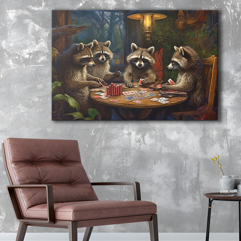 Raccoons Playing Poker, Game Room, Poker Room Decor, Man Cave, Canvas Print Wall Art, Wall Decor, Painting Canvas