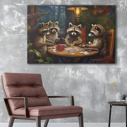 Raccoons Playing Poker, Game Room, Poker Room Decor, Man Cave, Canvas Print Wall Art, Wall Decor, Painting Canvas