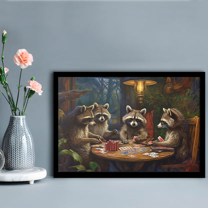 Raccoons Playing Poker, Game Room, Poker Room Decor, Man Cave, Framed Art Print Wall Decor, Picture Framed