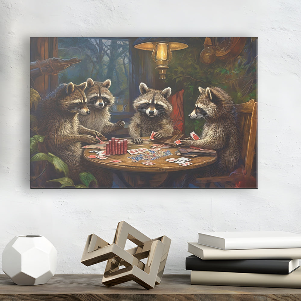Raccoons Playing Poker, Game Room, Poker Room Decor, Man Cave, Canvas Print Wall Art, Wall Decor, Painting Canvas