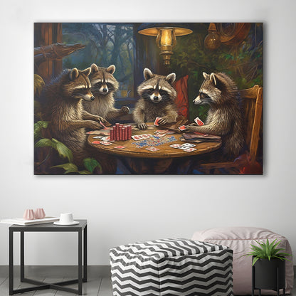 Raccoons Playing Poker, Game Room, Poker Room Decor, Man Cave, Canvas Print Wall Art, Wall Decor, Painting Canvas