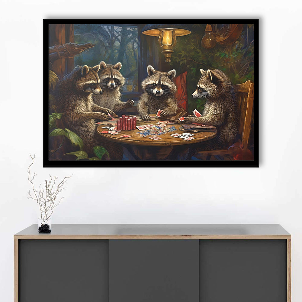 Raccoons Playing Poker, Game Room, Poker Room Decor, Man Cave, Framed Art Print Wall Decor, Picture Framed