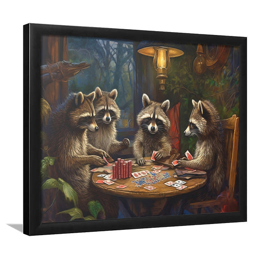 Raccoons Playing Poker, Game Room, Poker Room Decor, Man Cave, Framed Art Print Wall Decor, Picture Framed