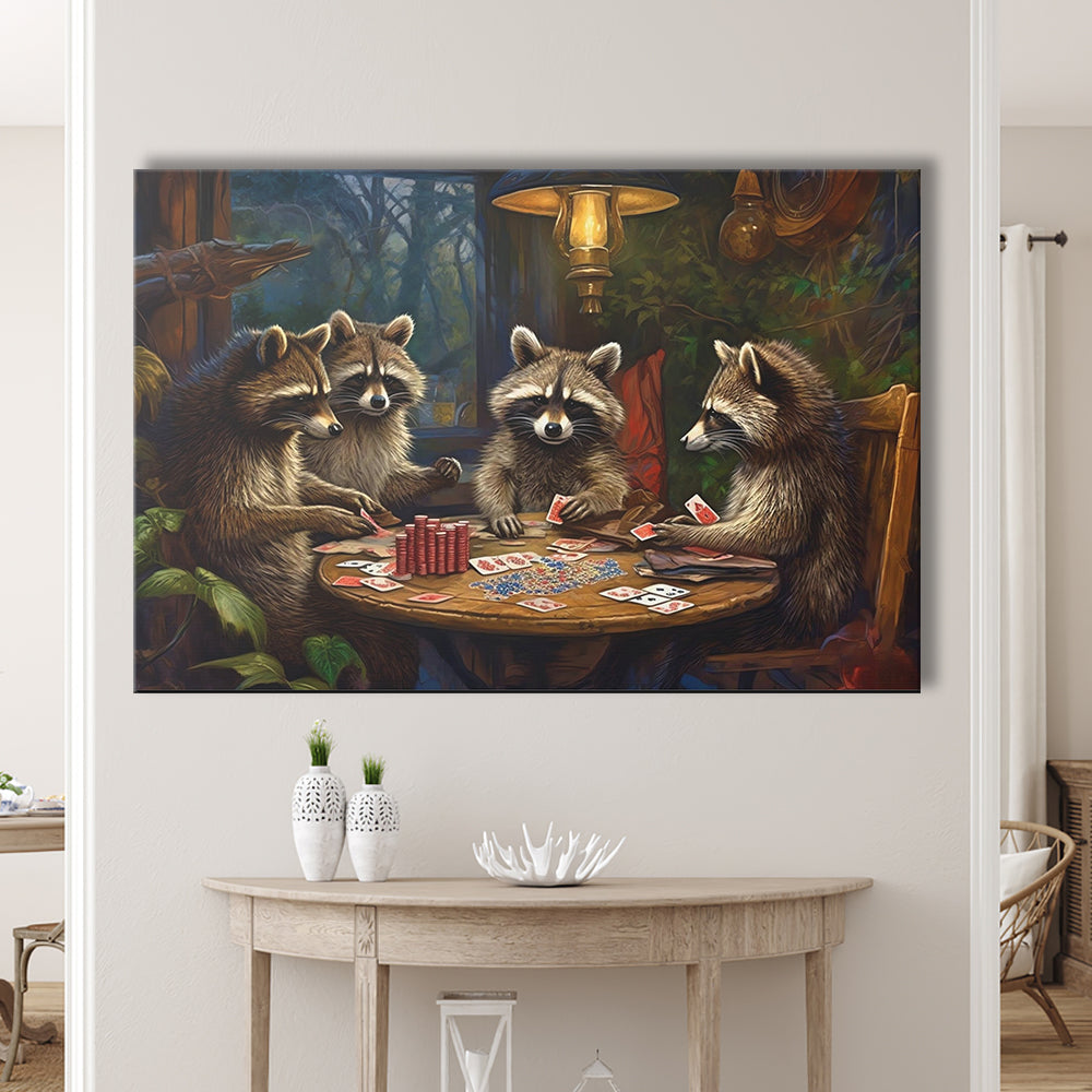 Raccoons Playing Poker, Game Room, Poker Room Decor, Man Cave, Canvas Print Wall Art, Wall Decor, Painting Canvas