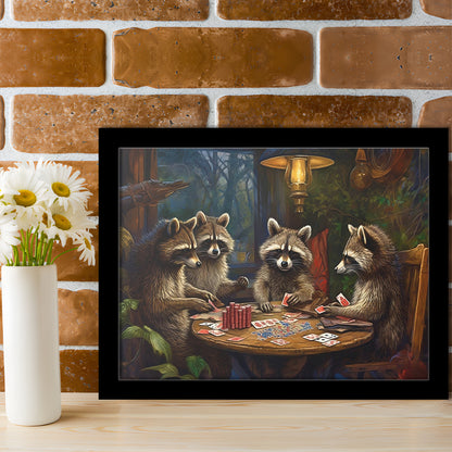 Raccoons Playing Poker, Game Room, Poker Room Decor, Man Cave, Framed Art Print Wall Decor, Picture Framed