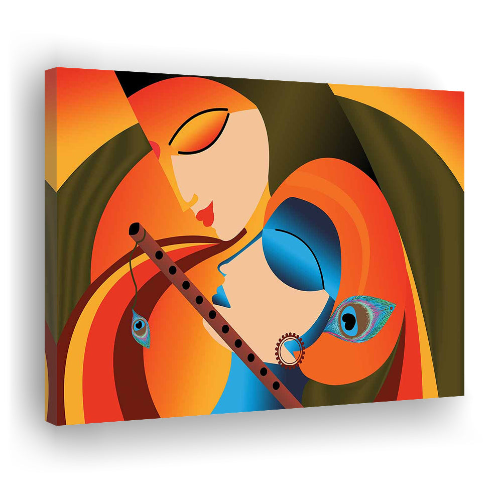 Radha Krishna Abstract Art, Multicolored Printed Wall Decor, Religion Wall Art, Cavas Print Wall Art Hom Decor