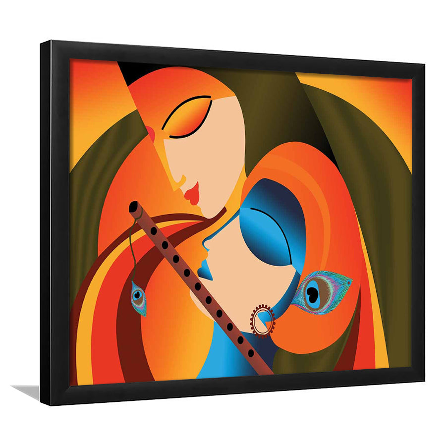 Radha Krishna Abstract Art, Multicolored Printed Wall Decor, Religion Wall Art, Framed Art Print, Picture Framed