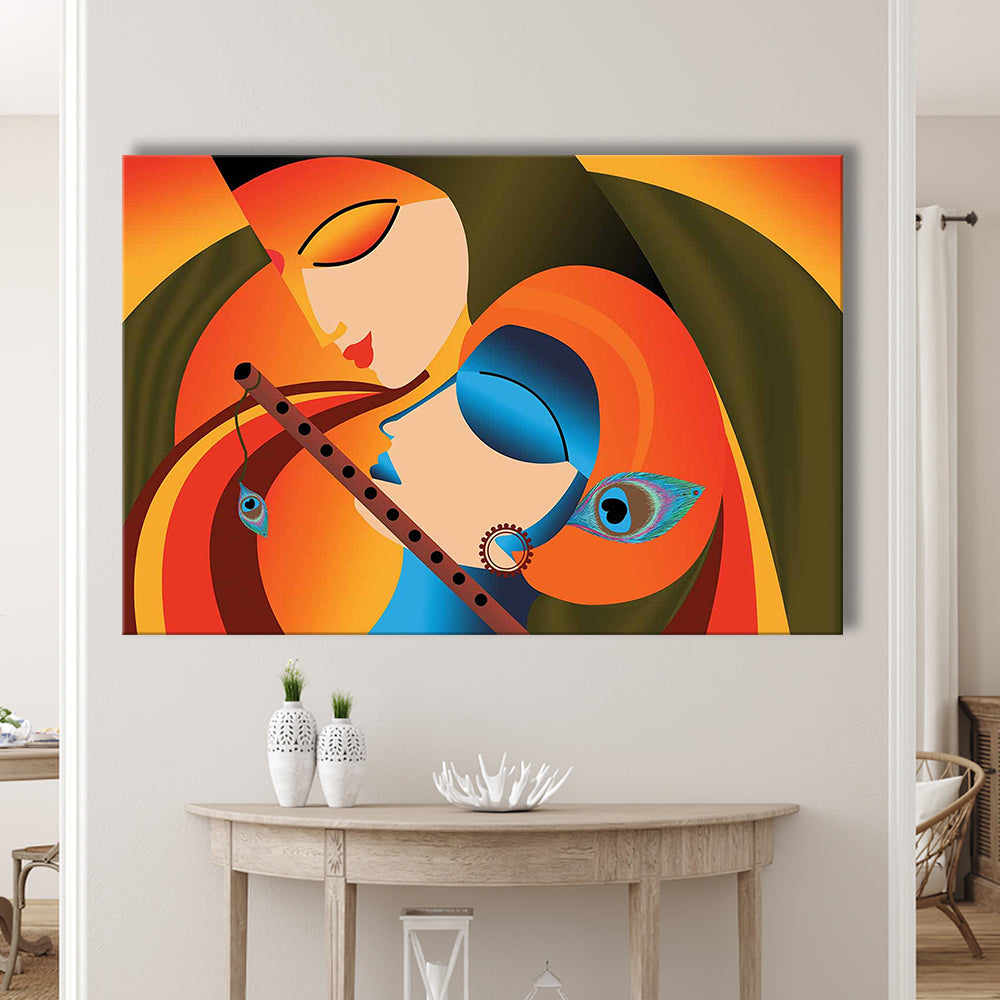 Radha Krishna Abstract Art, Multicolored Printed Wall Decor, Religion Wall Art, Cavas Print Wall Art Hom Decor