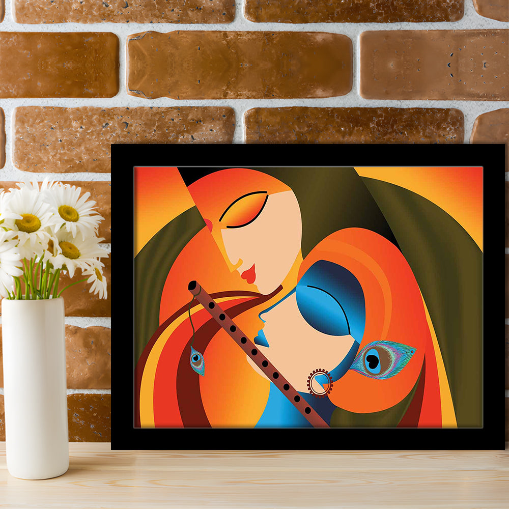 Radha Krishna Abstract Art, Multicolored Printed Wall Decor, Religion Wall Art, Framed Art Print, Picture Framed
