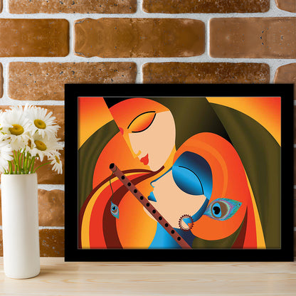 Radha Krishna Abstract Art, Multicolored Printed Wall Decor, Religion Wall Art, Framed Art Print, Picture Framed