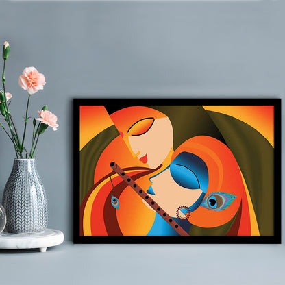 Radha Krishna Abstract Art, Multicolored Printed Wall Decor, Religion Wall Art, Framed Art Print, Picture Framed